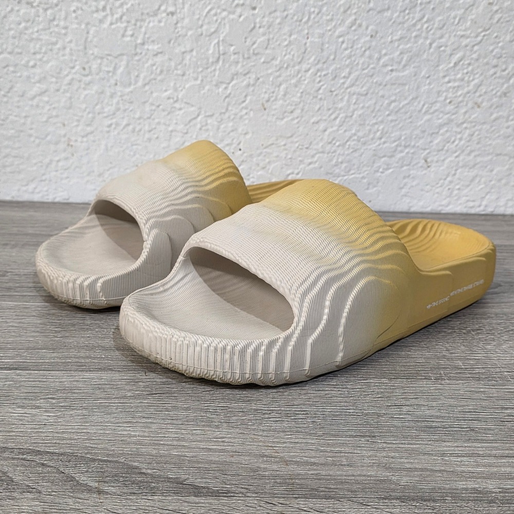 Adidas Originals Adilette 22 Slides Sand Magic Lime Mens 10.5 GX6950 Topographic